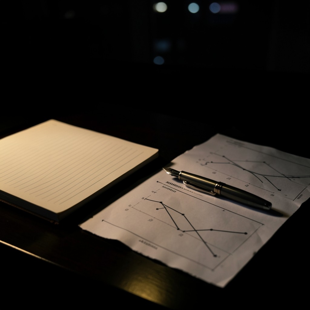 Notebook with attrition notes beside printed line charts