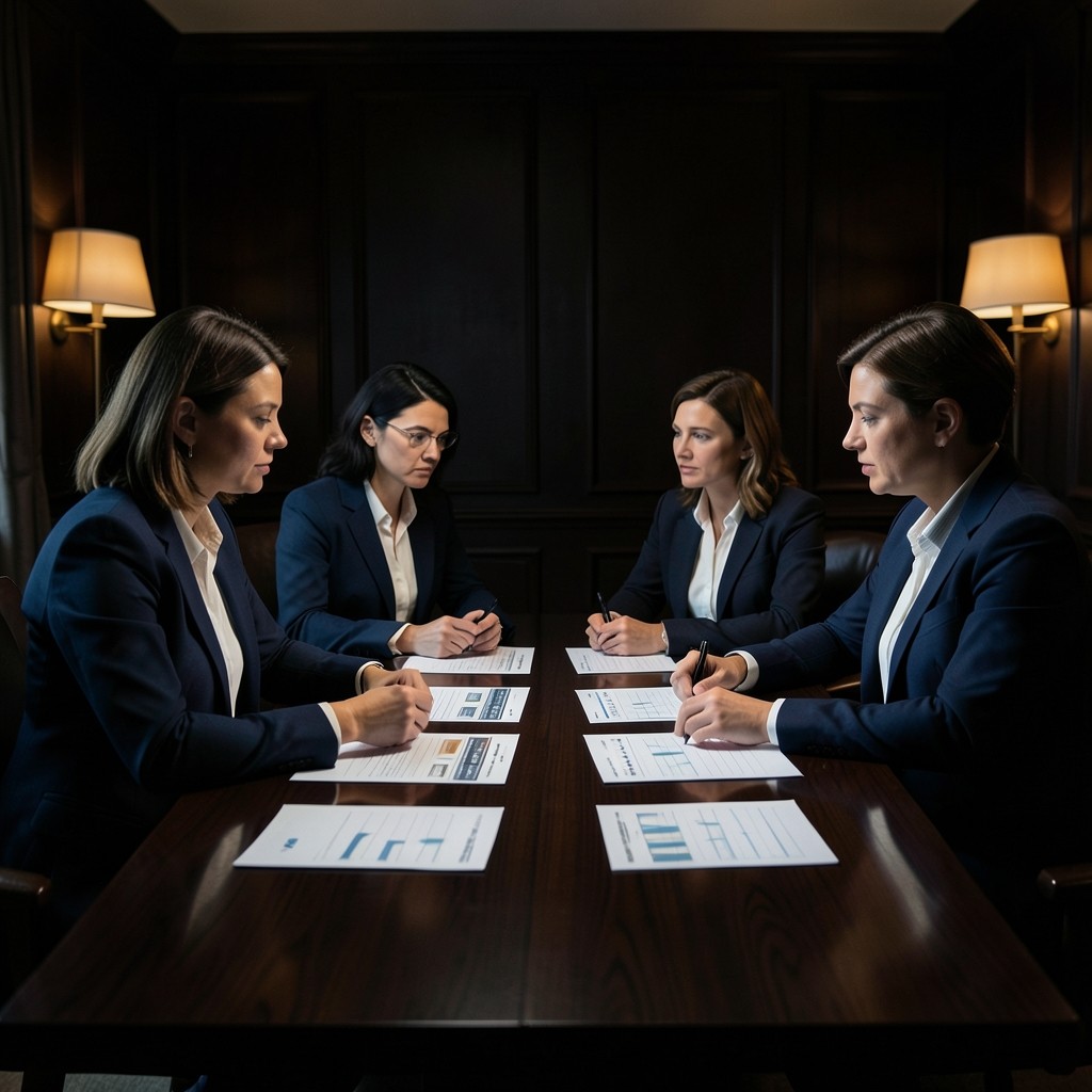 People team in a focused metrics review around a long table